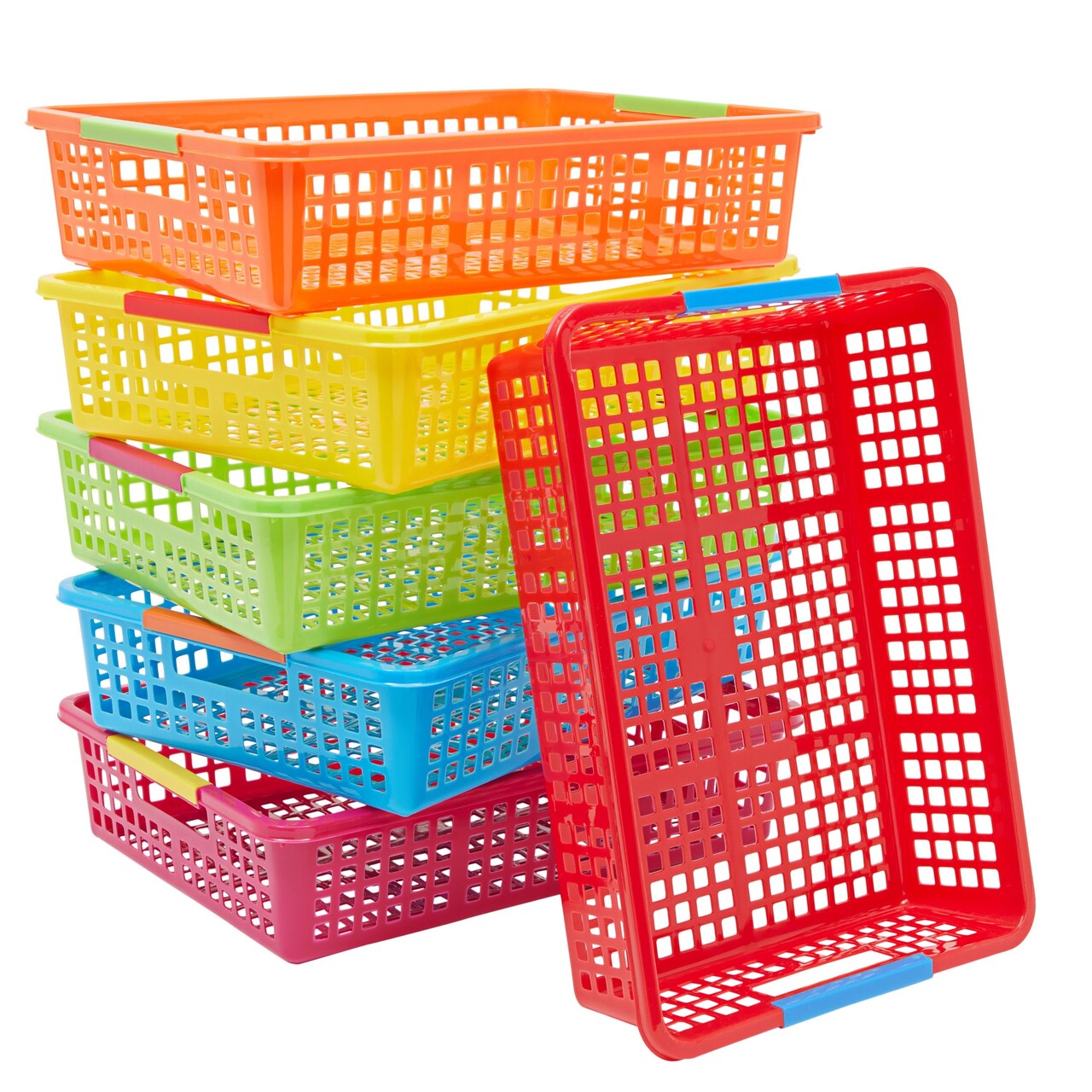 6 Pack Plastic Turn In Paper Trays for Classroom Colorful Storage